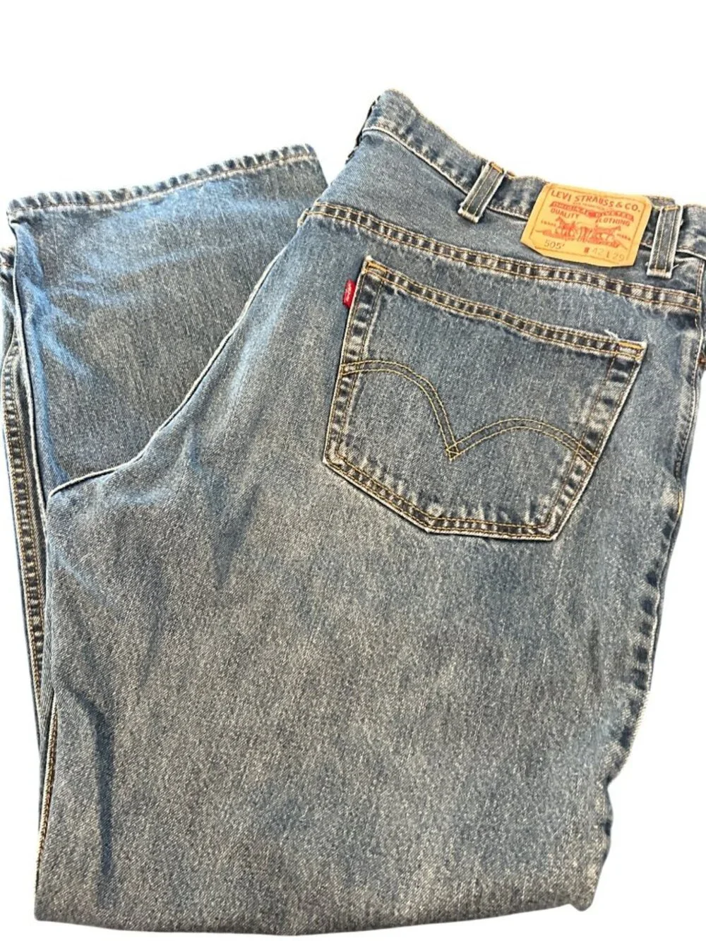 Levis 505 Regular Fit Jeans W42 L29 Blue Denim Mens